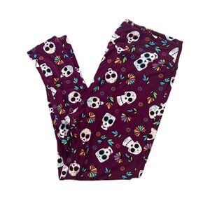 NEW NWT LuLaRoe Halloween Candy Skulls Leggings Burgundy Red Plus TC2 Plus Comfy